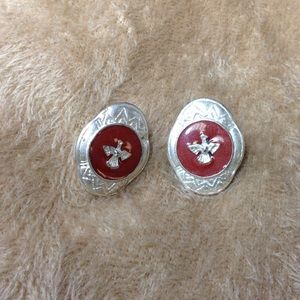 70's Vintage Sterling Thunderbird Enamel Earrings